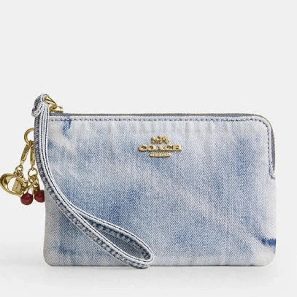 Coach Corner Zip Wristlet In Loved Denim With Charms NWT - Picture 7 of 9